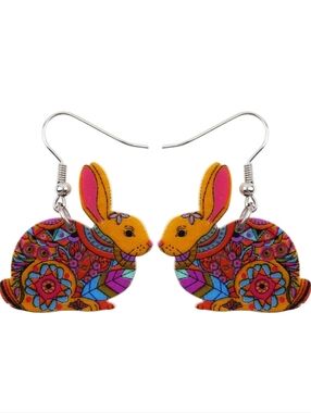 Hand Crafted Colorful Floral Bunny Earrings - Yellow & Multicolor